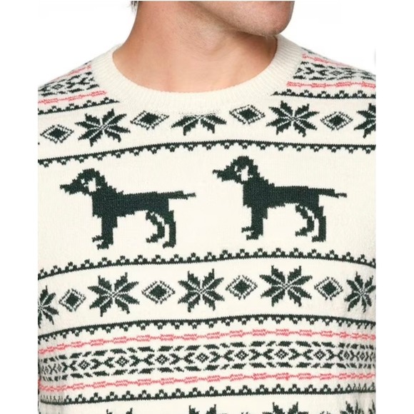 Lands End Mens Crewneck Fair Isle Dog Print Knit Sweater Size L - Picture 4 of 5